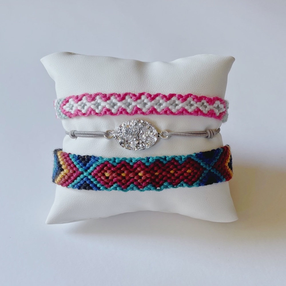 Woven bracelet set druzy crystal stone friendship - Picture 1 of 4